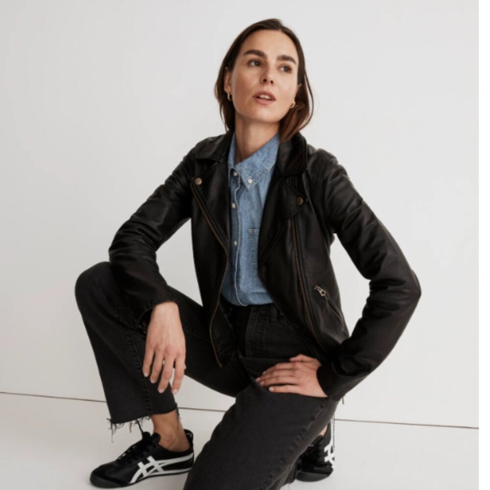 Madewell Washed Leather Motorcycle Jacket: Brass Hardware (S)